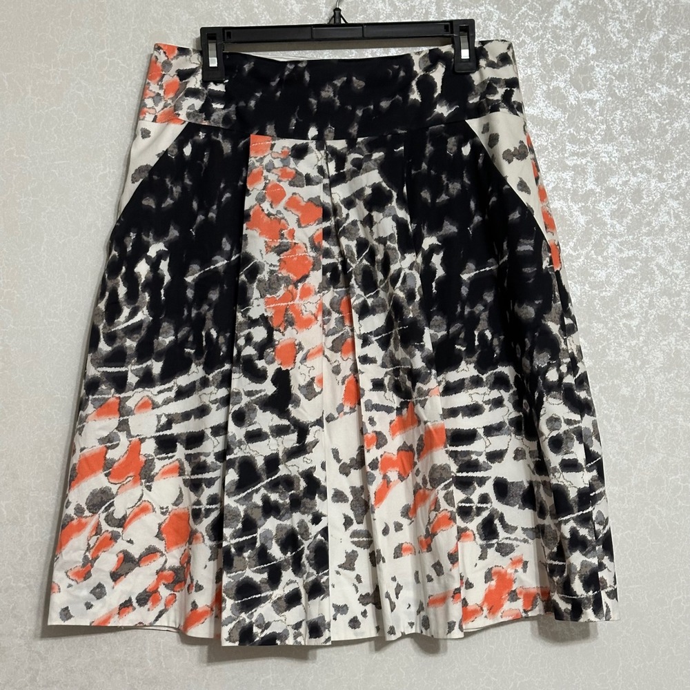 Tahari A-Line Skirt Pleated Multicolor Abstract‎ Print Midi Length Lined Sz 12